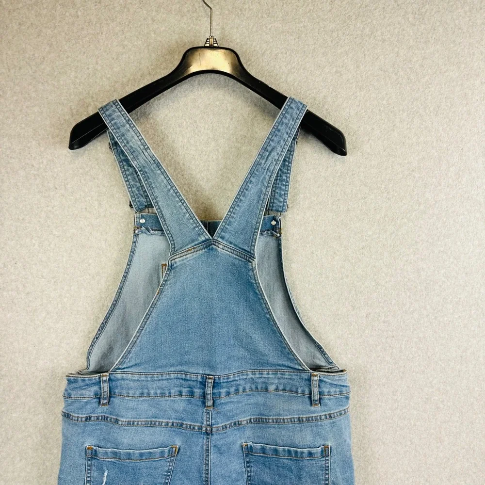 Venus Womans Sz 14 Shortalls Denim Shorts Overalls Blue Pockets Distressed